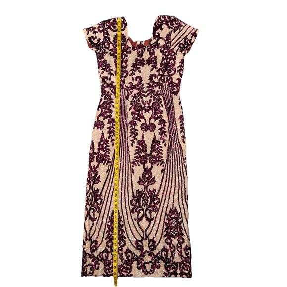 Handmade Multicolor Purple Pink Ivory Sequin Short Sleeve Sheath Dress Sz Small - Picture 5 of 11